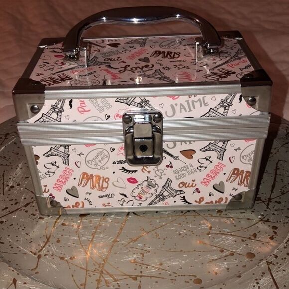 Claire’s Paris Themed Doodles Blush Pink Fuchsia Gold Balck Silver Trim Box Case - Picture 4 of 10
